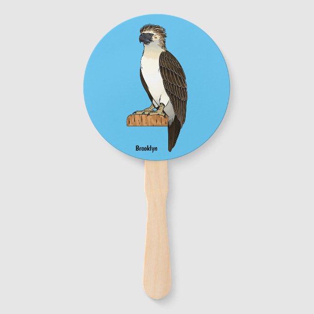 Philippine eagle bird cartoon illustration  hand fan (Front)