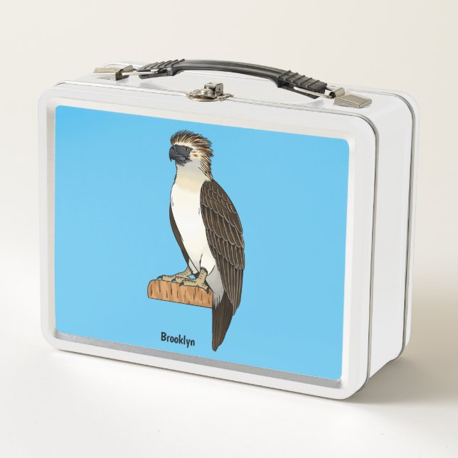 Philippine eagle bird cartoon illustration  metal lunch box (Front)