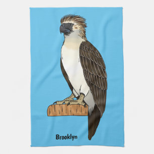 Philippine eagle bird cartoon illustration  tea towel