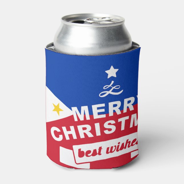 Philippine Flag Christmas: Merry Christmas & Best  Can Cooler (Can Front)