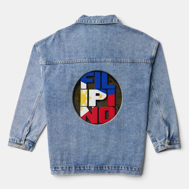 Philippine Flag Filipino Flag Pinoy Flag Styled  Denim Jacket (Back)