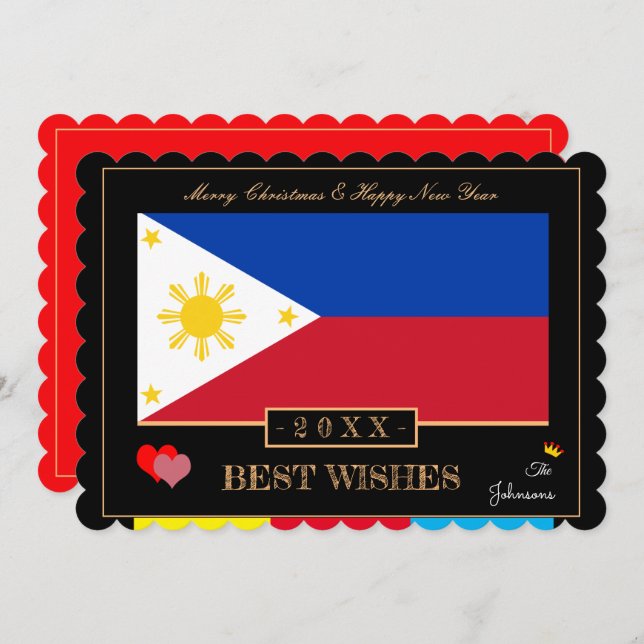 Philippine Flag &Happy New Year/Best Wishes Holiday Card (Front/Back)