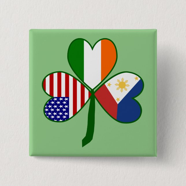 Philippine Flag Shamrock 15 Cm Square Badge (Front)