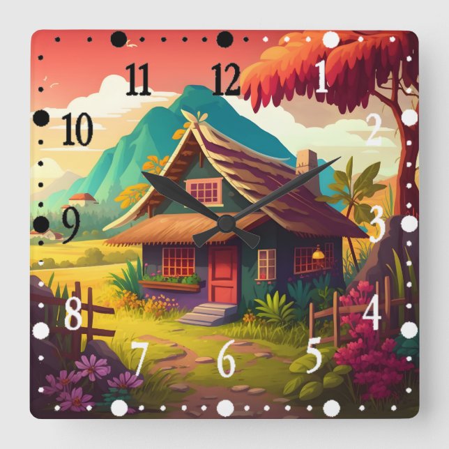 Philippine Traditional House-36543 Square Wall Clock (Front)