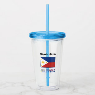 Philippines and Filipino Flag Personalised  Acrylic Tumbler