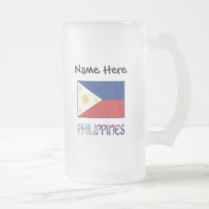 Philippines and Filipino Flag Personalised  Frosted Glass Beer Mug