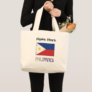 Philippines and Filipino Flag Personalized Large Tote Bag