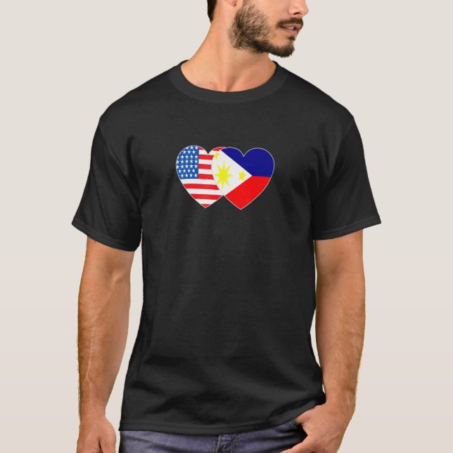 Philippines and USA Flag Twin Heart for Filipino A T-Shirt (Front)