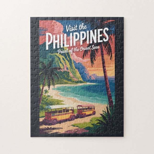 Philippines Beach Illustration Travel Art Vintage Jigsaw Puzzle (Vertical)