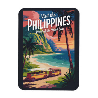 Philippines Beach Illustration Travel Art Vintage Magnet