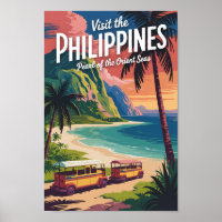 Philippines Beach Illustration Travel Art Vintage