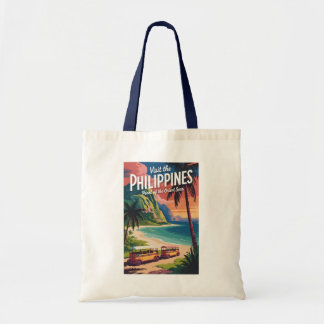 Philippines Beach Illustration Travel Art Vintage Tote Bag