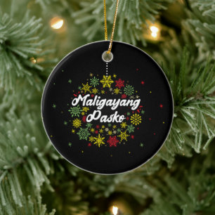 Philippines Christmas Maligayang Pasko Snowflakes Ceramic Tree Decoration