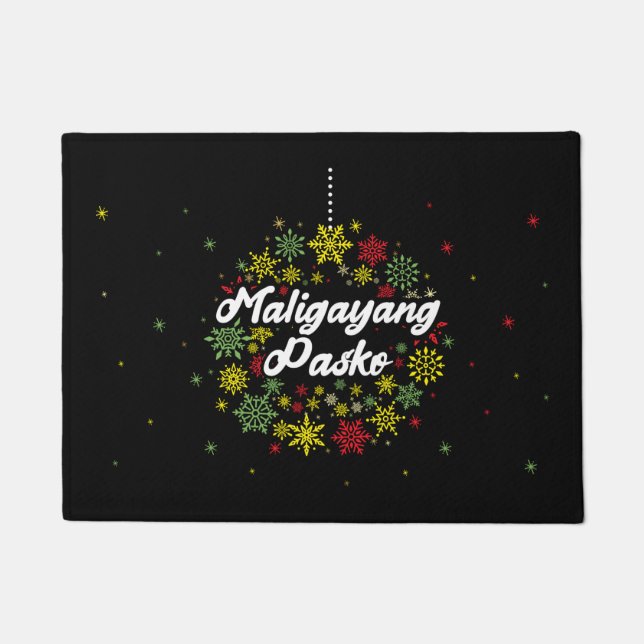 Philippines Christmas Maligayang Pasko Snowflakes Doormat (Front)