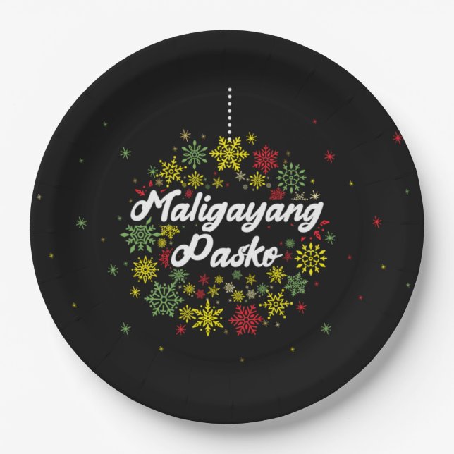 Philippines Christmas Maligayang Pasko Snowflakes Paper Plate (Front)