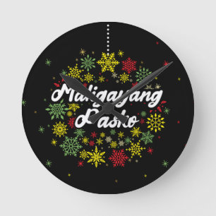 Philippines Christmas Maligayang Pasko Snowflakes Round Clock