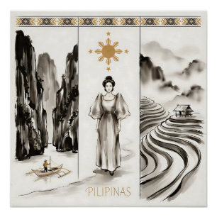 Philippines-El Nido & Rice Terraces-Ink wash Poster