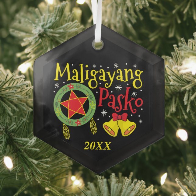 Philippines Filipino Christmas Maligayang Pasko Glass Tree Decoration (Insitu)
