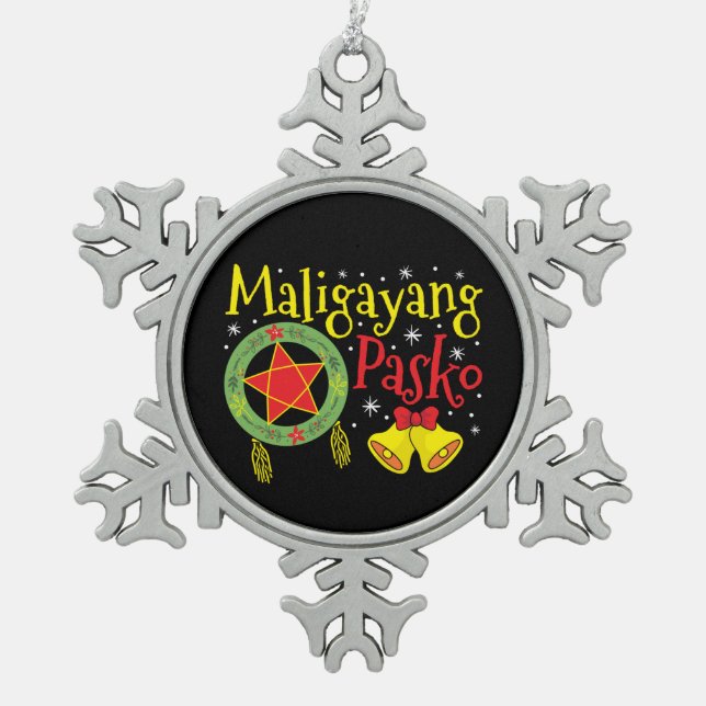 Philippines Filipino Christmas Maligayang Pasko Snowflake Pewter Christmas Ornament (Front)