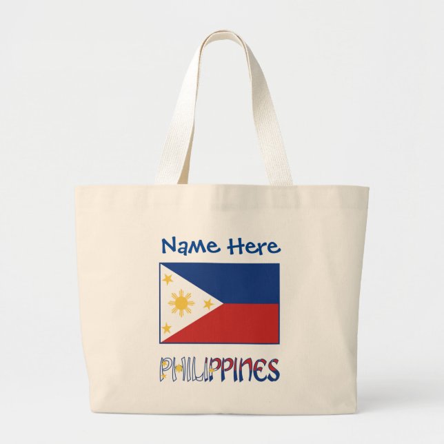 Philippines Filipino Flag Blue Personalisation  Large Tote Bag (Front)
