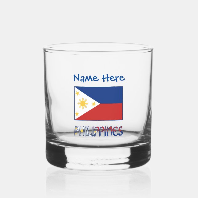 Philippines Filipino Flag Blue Personalisation  Whiskey Glass (Front)
