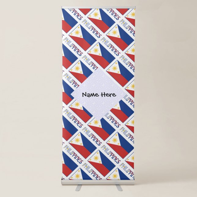 Philippines Filipino Flag Tiled Personalised Name  Retractable Banner (Front)