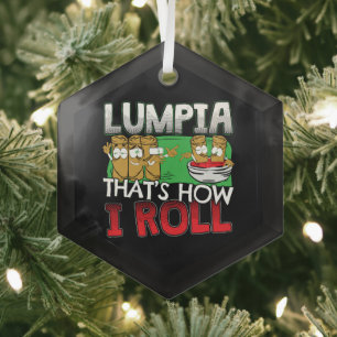Philippines Filipino Lumpia Food Cartoon Glass Tree Decoration