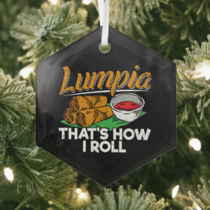 Philippines Filipino Lumpia Food Quote Glass Tree Decoration