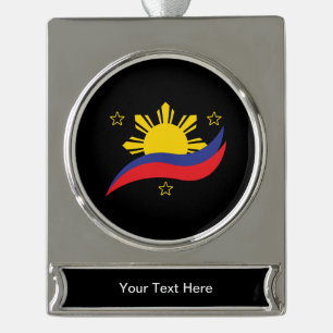 Philippines Filipino Pinoy Flag Silver Plated Banner Ornament