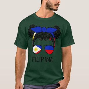 Philippines Flag Filipino Girl Filipina With Messy T-Shirt