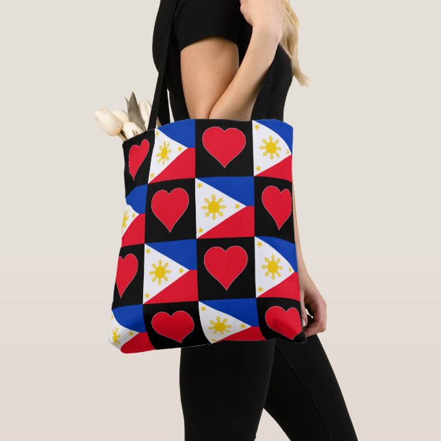 Philippines Flag Heart Pattern Patriotic Filipino Tote Bag (Close Up)