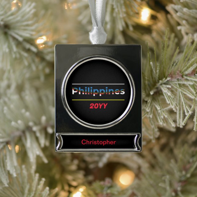 Philippines Flag - Patriotic Cutout Lettering Silver Plated Banner Ornament (Tree)