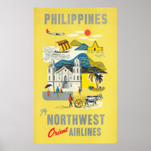 Philippines Fly Northwest Orient Airlines Poster