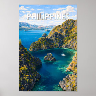 Philippines Illustration Travel Art Vintage Poster