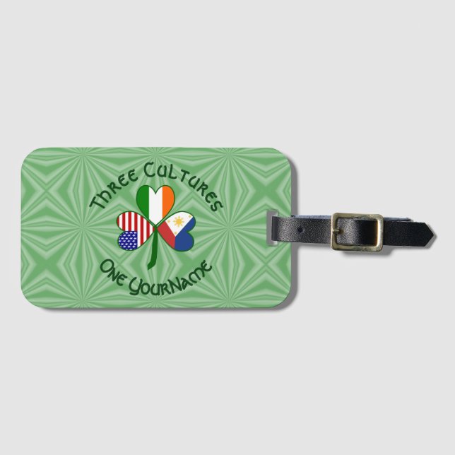 Philippines Ireland USA Shamrock Flag Personalised Luggage Tag (Front Horizontal)