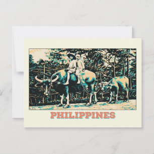Philippines, kids playing with water buffalos postcard