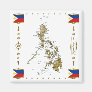 Philippines Map + Flags Magnet