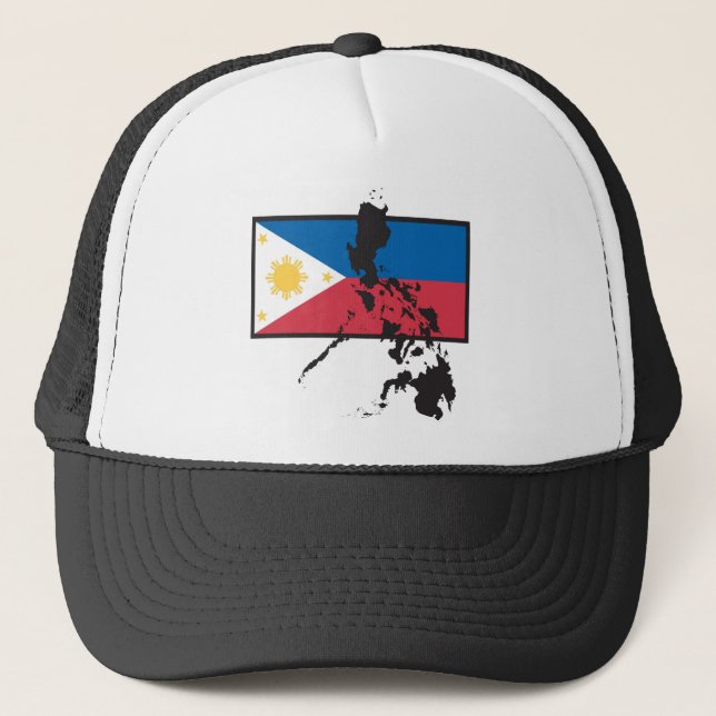 Philippines map over flag trucker hat (Front)