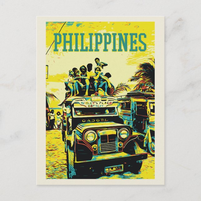 Philippines, overloaded jeepney postcard (Front)