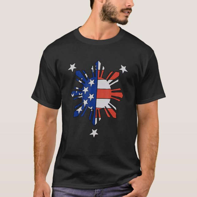 Philippines Proud Filipino America American Flag H T-Shirt (Front)