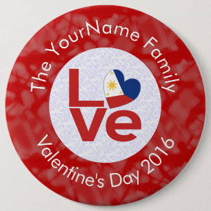 Philippines Red LOVE Flag Personalised 6 Cm Round Badge