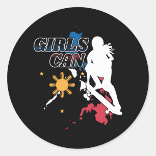 Philippines Skateboarding Girls Can Classic Round Sticker