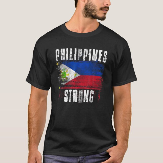 Philippines Strong Distressed Flag Filipino Pride  T-Shirt (Front)
