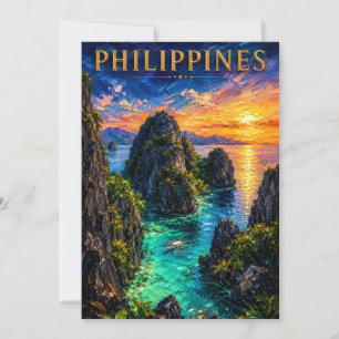 Philippines: Tropical Sunset Palawan Coast Art Sou Invitation