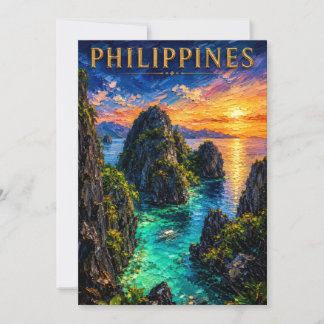 Philippines: Tropical Sunset Palawan Coast Art Sou Invitation