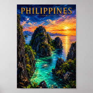 Philippines: Tropical Sunset Palawan Coast Art Sou Poster