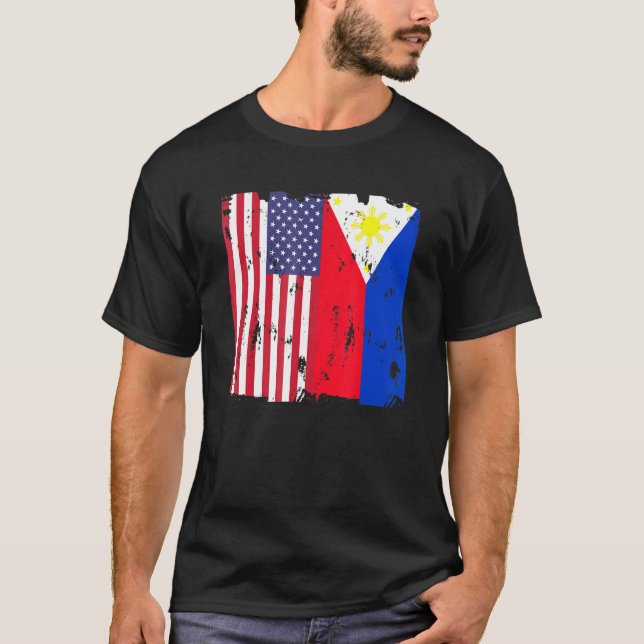 Philippines USA Flag Filipino American Loves pilip T-Shirt (Front)