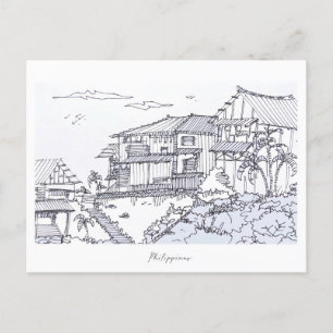 Philippines village hand sketch  postcard