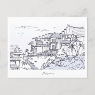 Philippines village hand sketch  postcard