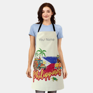 Philippines Vintage Tarsier Flag Palm Souvenir Apron